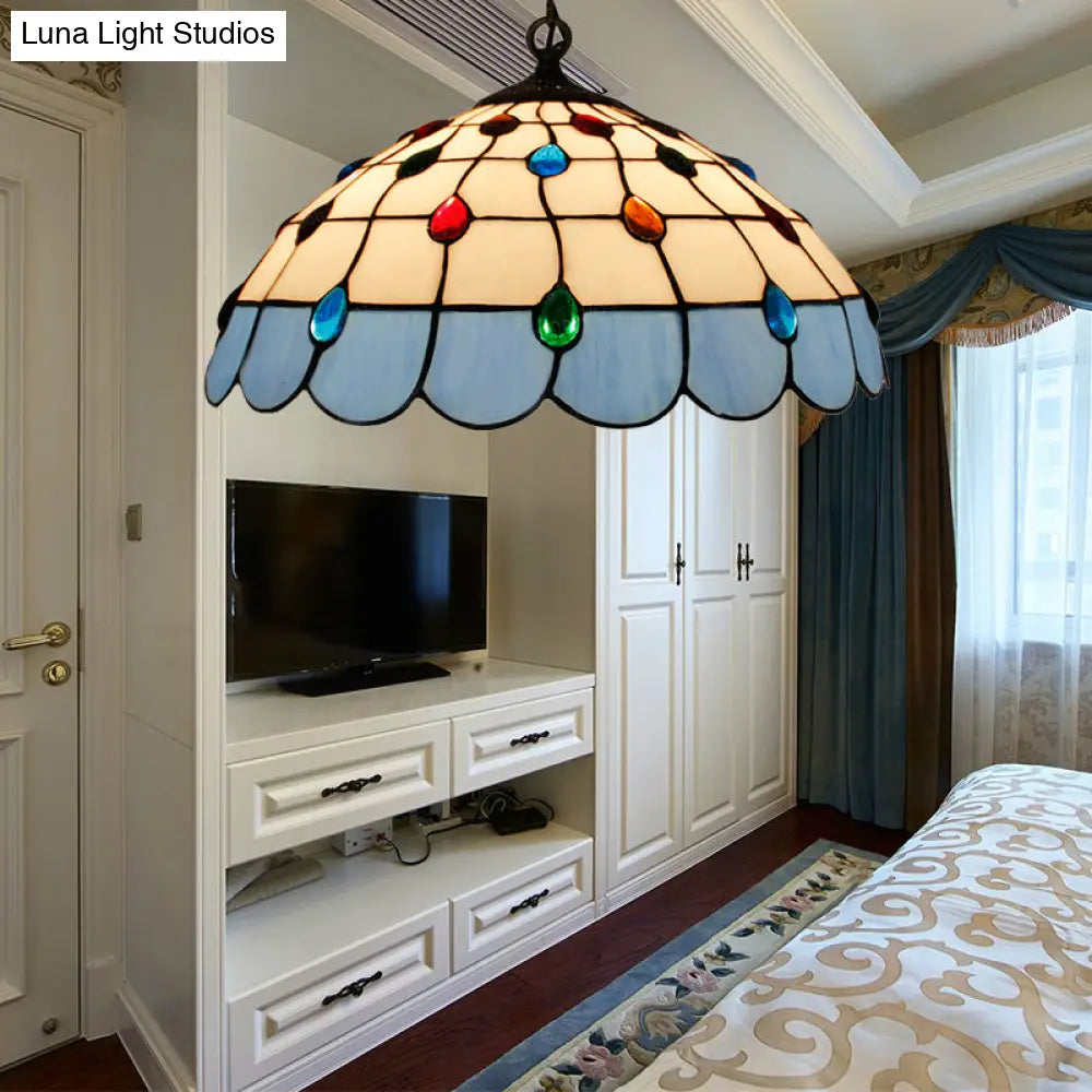 Tiffany Hand Rolled Art Glass Ceiling Light - Single Dome Pendant For Bedroom In Pink/Light