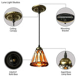 Tiffany Hand Rolled Art Glass Cone Shape Hanging Lamp Kit - 1 Light Brown Suspended Fixture For