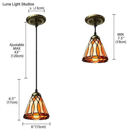 Tiffany Hand Rolled Art Glass Cone Shape Hanging Lamp Kit - 1 Light Brown Suspended Fixture For