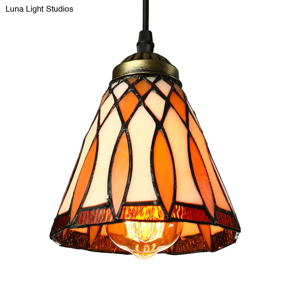 Tiffany Hand Rolled Art Glass Cone Shape Hanging Lamp Kit - 1 Light Brown Suspended Fixture For