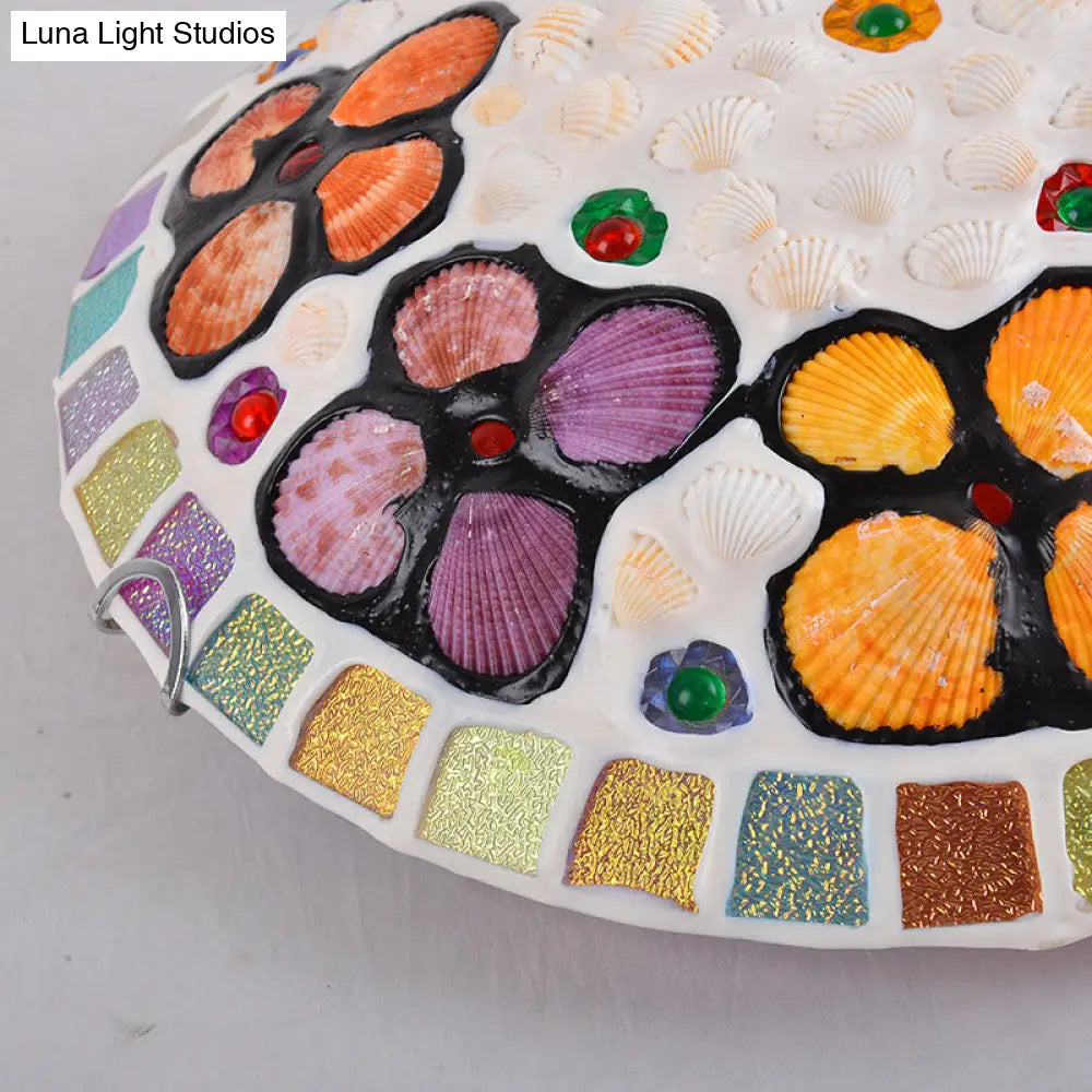 Tiffany-Inspired Stained Glass Flush Mount Lamp: Multicolored Dome Shaped Ceiling Light For