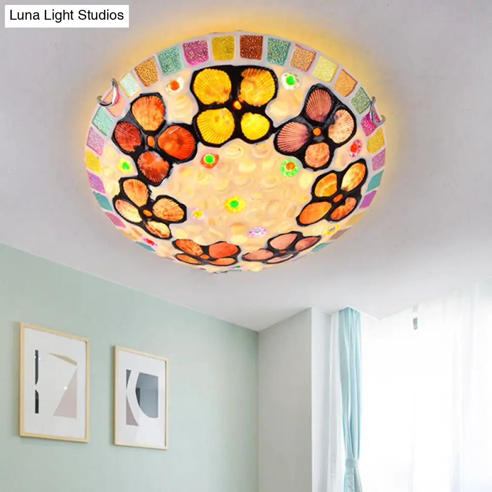 Tiffany-Inspired Stained Glass Flush Mount Lamp: Multicolored Dome Shaped Ceiling Light For