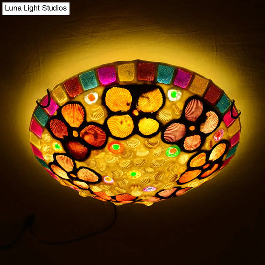 Tiffany-Inspired Stained Glass Flush Mount Lamp: Multicolored Dome Shaped Ceiling Light For