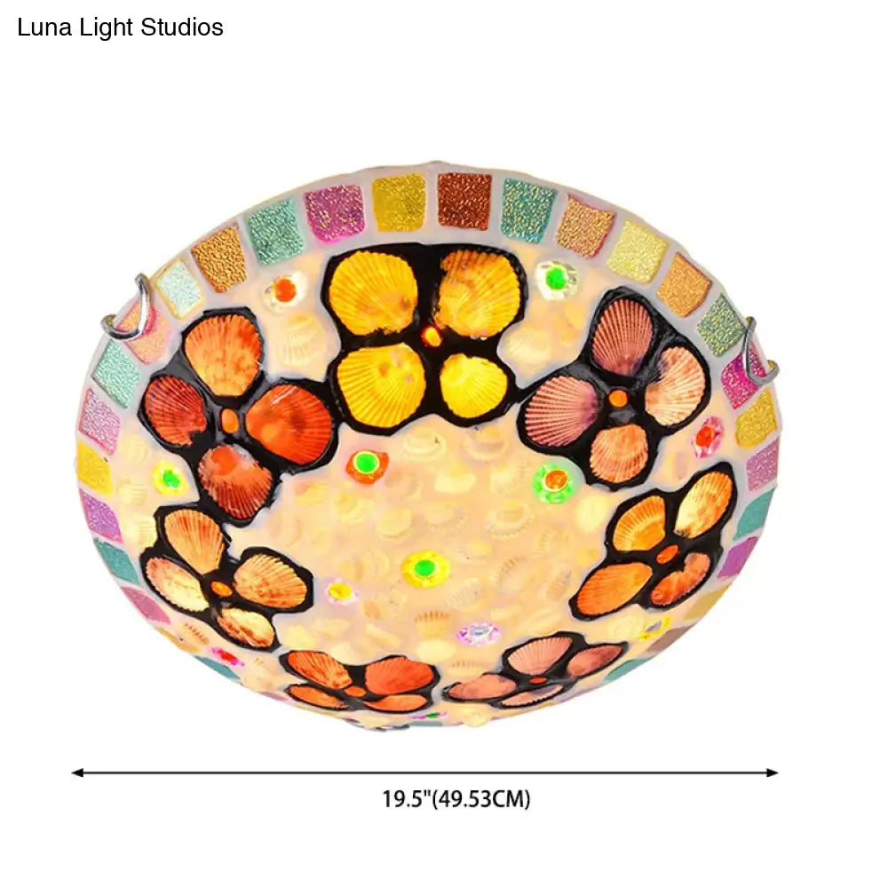 Tiffany-Inspired Stained Glass Flush Mount Lamp: Multicolored Dome Shaped Ceiling Light For