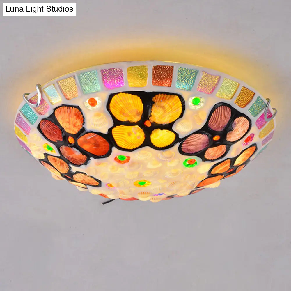 Tiffany-Inspired Stained Glass Flush Mount Lamp: Multicolored Dome Shaped Ceiling Light For