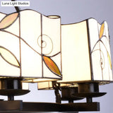 Tiffany Lodge Pendant Light - Stained Glass Drum Chandelier With Leaf Accent Adjustable Hanging In
