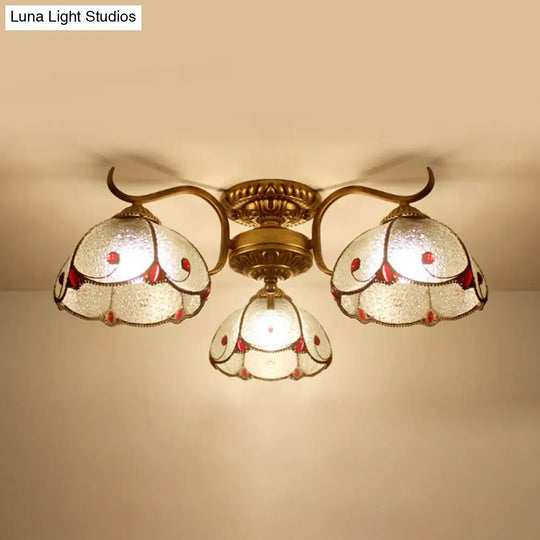 Tiffany Lodge Style Scalloped Semi Flush Ceiling Light With Stained Glass 3 Lights Beige/Clear Clear