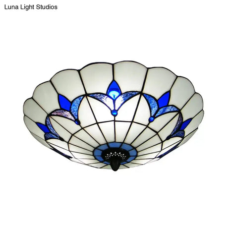 Tiffany Loft Stained Glass Flush Mount Light - Magnolia Ceiling In Multi-Colored Shades For Bedroom