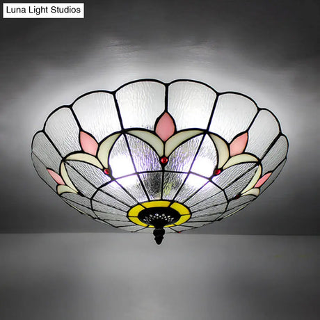 Tiffany Loft Stained Glass Flush Mount Light - Magnolia Ceiling In Multi-Colored Shades For Bedroom