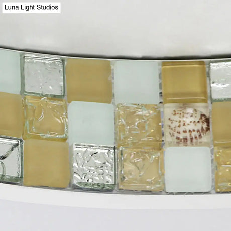 Tiffany Mosaic Glass Moon Flush Light With Led For Bedroom Ceiling