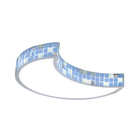 Tiffany Mosaic Glass Moon Flush Light With Led For Bedroom Ceiling Blue