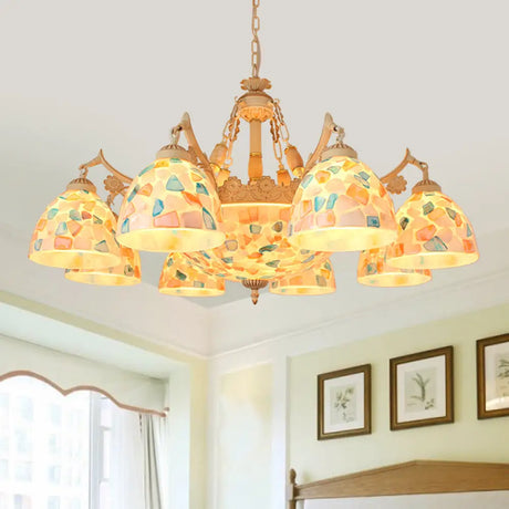 Tiffany Mosaic Pendant Chandelier - 9/11 Lights Shell Hanging Ceiling Light Beige Living Room 11 /