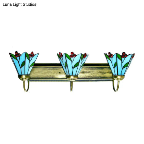 Tiffany Multicolor Stained Glass Wall Sconce Light - Blue Lily Design 3 Heads Living Room Décor