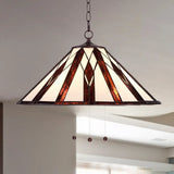 Tiffany Multicolored Stained Glass Pendant Light With White Single Bulb – 16’/19.5’ W Tapered
