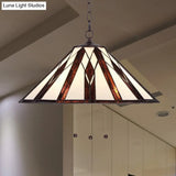 Tiffany Multicolored Stained Glass Pendant Light With White Single Bulb – 16’/19.5’ W Tapered
