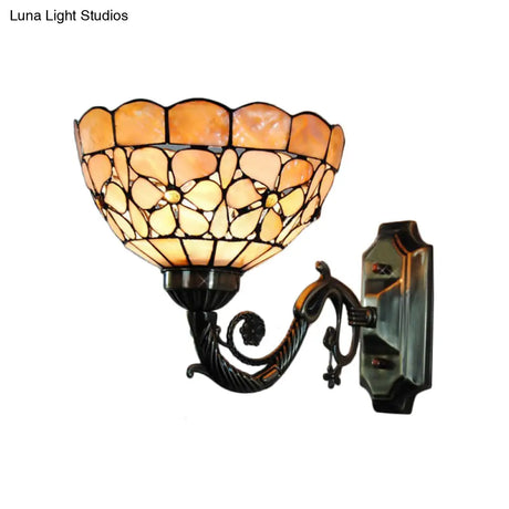 Tiffany Orange Shell Wall Sconce With Curved Arm And Bowl Shade