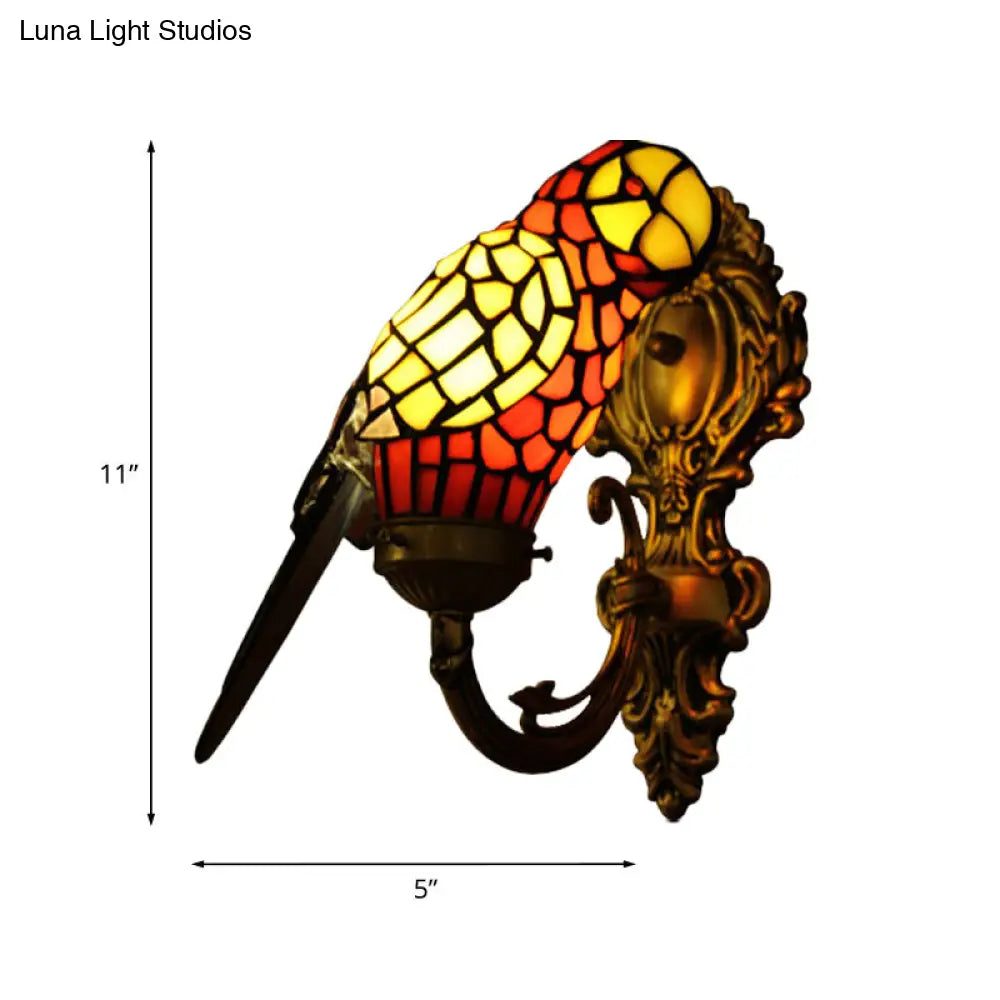 Tiffany Parrot Wall Sconce With Stained Glass And Gold Finish