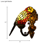 Tiffany Parrot Wall Sconce With Stained Glass And Gold Finish