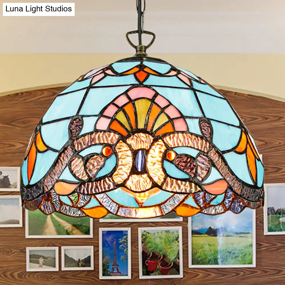 Tiffany Stained Glass Pendant Light For Kitchen Island - Sky Blue/Dark Blue