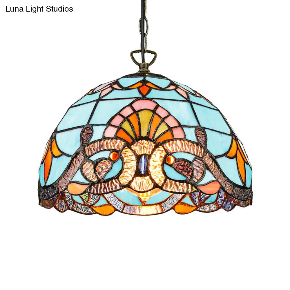 Tiffany Stained Glass Pendant Light For Kitchen Island - Sky Blue/Dark Blue
