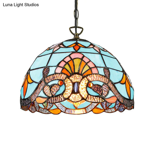 Tiffany Stained Glass Pendant Light For Kitchen Island - Sky Blue/Dark Blue
