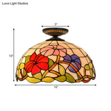 Tiffany Peony Flush Mount Lamp: Stained Glass Ceiling Lighting Fixture In Bronze 12’/16’ Wide