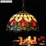 Tiffany Red/Green Cut Glass Chandelier Light - 1/2 Lights Suspended Lamp For Kitchen (12’/16’ W)