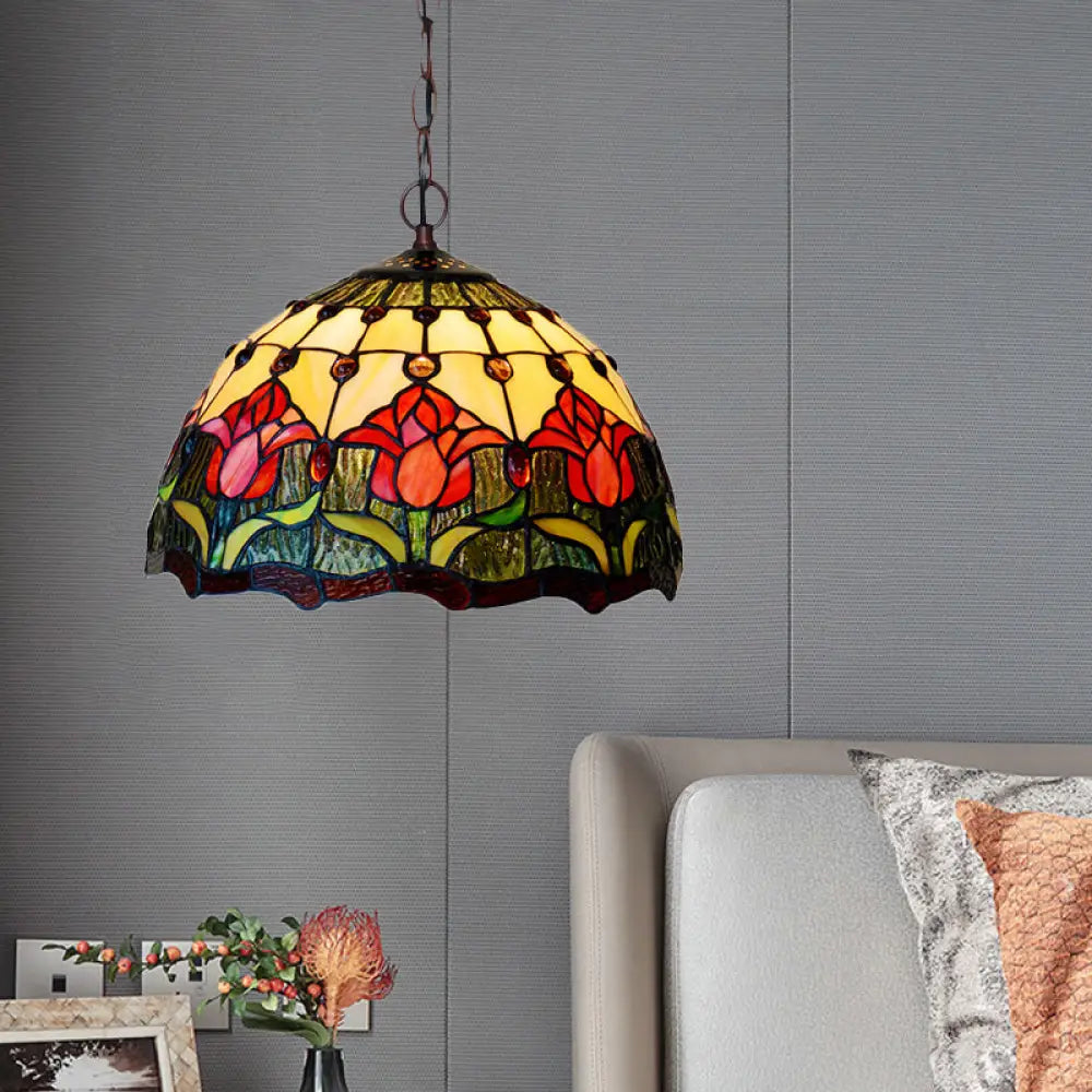 Tiffany Red/Green Cut Glass Chandelier Light - 1/2 Lights Suspended Lamp For Kitchen (12’/16’