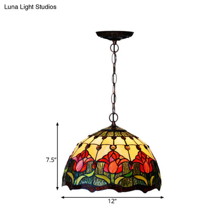 Tiffany Red/Green Cut Glass Chandelier Light - 1/2 Lights Suspended Lamp For Kitchen (12’/16’ W)