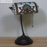 Tiffany Rhombus Patterned Desk Lamp With Cut Glass Pull Chain In Brown/Blue/Green/White