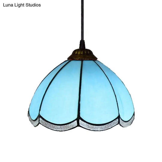 Tiffany Scalloped Down Mini Pendant Blue Glass Ceiling Lamp For Living Room