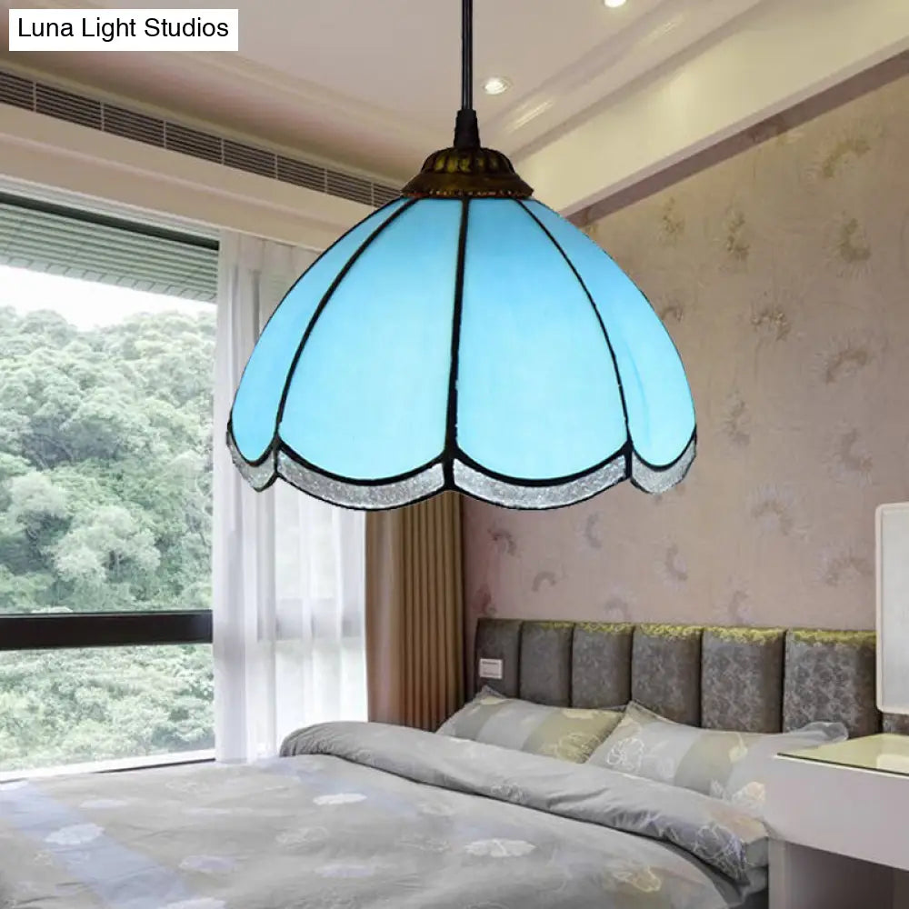 Tiffany Scalloped Down Mini Pendant Blue Glass Ceiling Lamp For Living Room