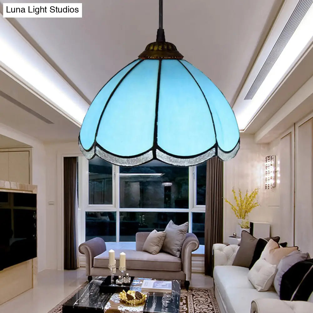 Tiffany Scalloped Down Mini Pendant Blue Glass Ceiling Lamp For Living Room