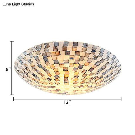 Tiffany Shell Flush Mount Ceiling Light In Beige - 2 Lights Bowl Shade 8’ H X 12’ Diameter