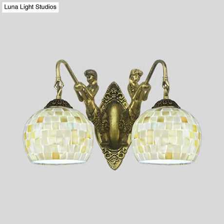 Tiffany Shell Mosaic Wall Mount Light Fixture With Mermaid Decoration - Beige/White-Yellow/Blue