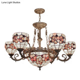 Tiffany Shell Multi-Head Pendant Chandelier In Beige For Living Room Decor