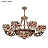 Tiffany Shell Multi-Head Pendant Chandelier In Beige For Living Room Decor