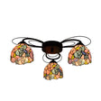 Tiffany Stained Glass Bowl Ceiling Light Fixture - Red/Orange/Green Semi Flush Mount 3/7/9 Heads 3