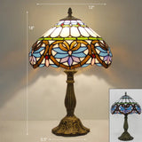 Tiffany Stained Glass Bowl Nightstand Lamp - Single-Bulb Table Light For Restaurants Purple