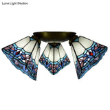 Tiffany Stained Glass Ceiling Light Fixture - Small Flush Mount For Hallway With 3 Heads