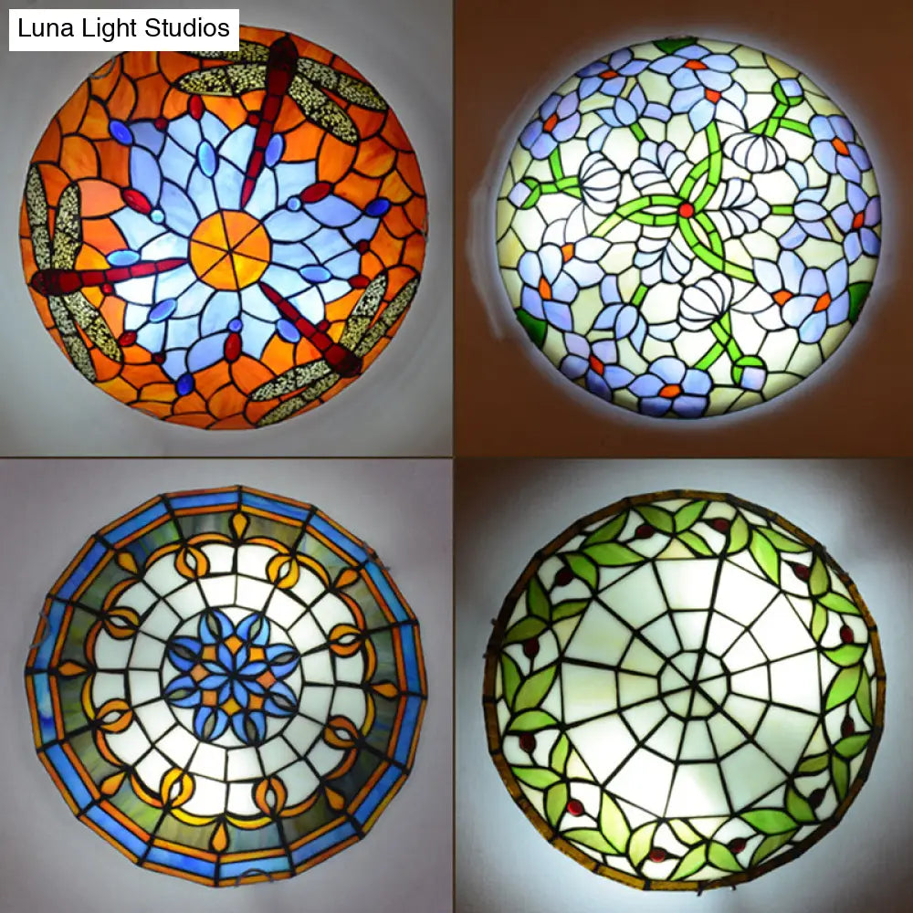 Tiffany Stained Glass Ceiling Light For Rustic Décor In Living Room/Stairway