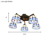 Tiffany Stained Glass Ceiling Light With 5 Scalloped Heads In Antique Bronze - Perfect For Bedroom