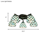 Tiffany Stained Glass Ceiling Light With 5 Scalloped Heads In Antique Bronze - Perfect For Bedroom