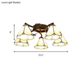 Tiffany Stained Glass Ceiling Light With 5 Scalloped Heads In Antique Bronze - Perfect For Bedroom
