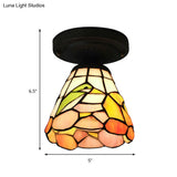 Tiffany Stained Glass Ceiling Mount Light For Cloth Shop – 1-Head Flower/Bird/Phoenix Design In