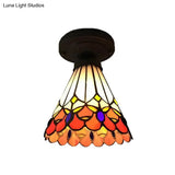 Tiffany Stained Glass Ceiling Mount Light For Cloth Shop – 1-Head Flower/Bird/Phoenix Design In