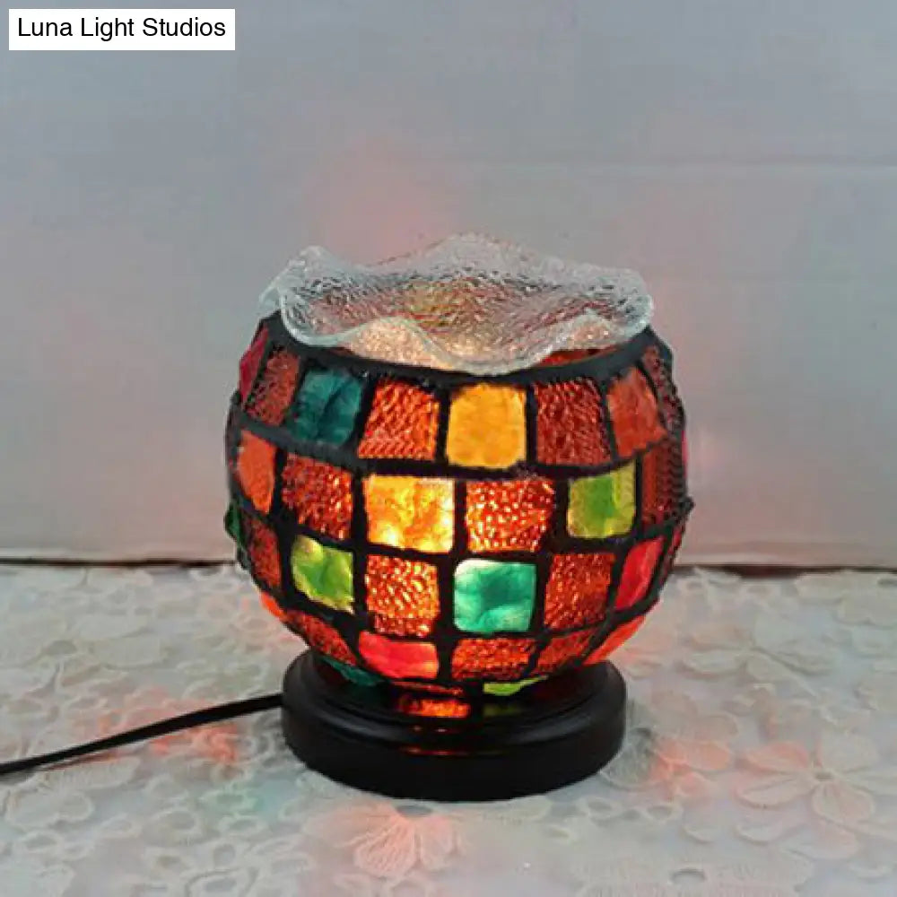 Tiffany Stained Glass Child Bedroom Desk Lamp With Lattice Bowl Design - Small Size Black Base