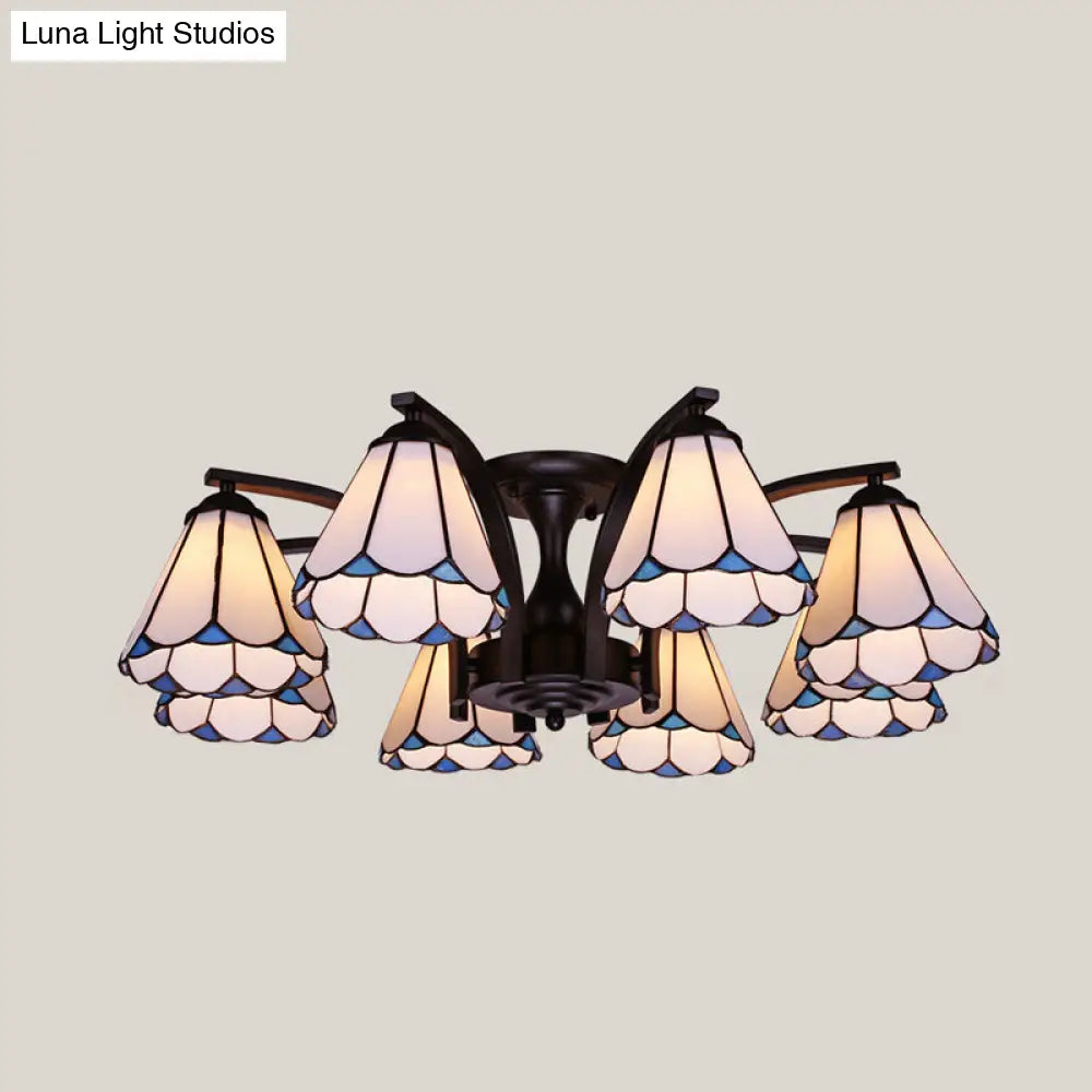 Tiffany Stained Glass Conical Semi Flush Mount Ceiling Light 8 / Blue