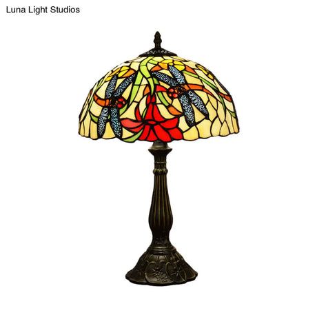 Tiffany Stained Glass Dragonfly Table Lamp - Bronze Nightstand Light