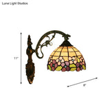 Tiffany Stained Glass Flower Bowl Sconce Light - Red/Pink Wall Mounted Fixture